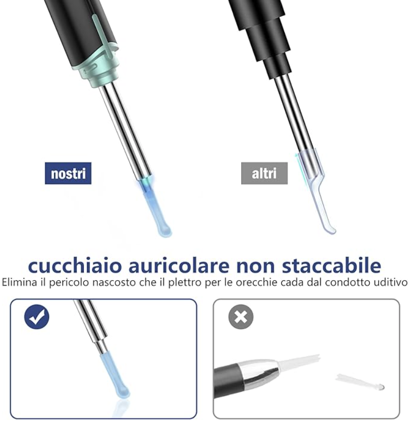 Strumento per Rimuovere il Cerume con Telecamera HD e Luci LED
